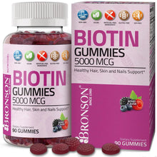 Load image into Gallery viewer, Bronson Vitamins - Biotin Gummies Pectin Based Vegan Hair, Skin &amp; Nails Formula - 5,000 mcg - 90 Gummies