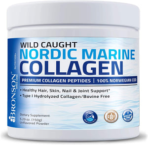 Bundle Special Bronson Marine Collagen Peptides Hydrolyzed Protein Powder 100% Wild Caught Nordic Cod Verified Sustainable Source 150g (5.29oz) + Ultra Biotin 10,000 Mcg for Joints Skin Hair Nails & Bones 120 Count