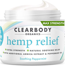 Load image into Gallery viewer, Clearbody Organics Hemp Pain Relief Cream Extra Strength- Made in USA Lab Tested Hemp Oil Formula for Arthritis, Back, Knee, Joint, Carpal Tunnel, Nerve, Muscle Pain for Inflammation, Soreness with Natural Peppermint &amp; Arnica Extract