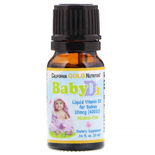 Load image into Gallery viewer, California Gold Nutrition, Baby Vitamin D3 Drops, 10 mcg (400 IU), .34 fl oz (10 ml)