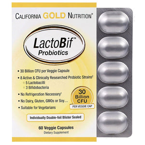 California Gold Nutrition, LactoBif Probiotics, 5 or 30 Billion CFU, 60 Veggie Capsules