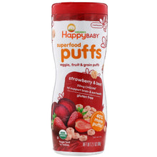 Load image into Gallery viewer, Happy Family Organics, Superfood Puffs Veggie, Fruit &amp; Grain, Strawberry &amp; Beet, 2.1 oz (60 g)
