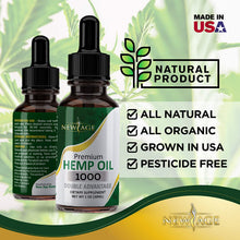 Load image into Gallery viewer, New Age Hemp Oil Extract 1000mg Natural Hemp Grown &amp; Made in USA - Natural Hemp Drops - Helps with Stress Relief Aid Mood Inflammation Focus Calm Sleep, Skin &amp; Hair. (2 Pack)