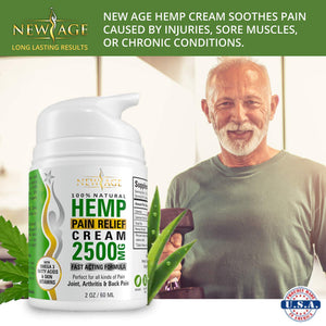 New Age Hemp Pain Relief Cream Extra Strength 2500 mg 2 Pack- Made in USA All Natural Hemp Oil Formula for Arthritis, Back, Knee, Joint, Carpal Tunnel, Nerve, Muscle Pain for Inflammation, Soreness with Turmeric, Arnica Montana, MSM