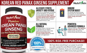 Premium Quality 1600mg Pure Korean Red Panax Ginseng 120 Vegan Capsules - High Strength 5% Ginsenosides - Ginseng Root Extract Powder for Energy, Potency, Strength, Vigor and Focus for Men and Women