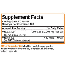 Load image into Gallery viewer, Bronson Vitamins Vitamin K2 MK-7 Plus Vitamin D3 Extra Strength - 120 Capsules