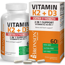 Load image into Gallery viewer, Bronson Vitamins Vitamin K2 MK-7 Plus Vitamin D3 Extra Strength - 60 Capsules