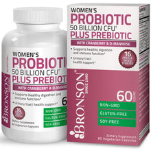 Load image into Gallery viewer, Bronson Vitamin - Probiotic Plus Prebiotic For Women - 50 Billion CFU - 60 Vegetarian Capsules