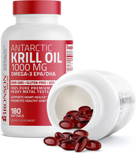 Load image into Gallery viewer, Bronson Antarctic Krill Oil 1000 mg with Omega-3s EPA, DHA, Astaxanthin and Phospholipids 120 Softgels (60 Servings)