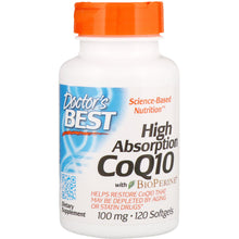 Load image into Gallery viewer, Doctor&#39;s Best, High Absorption CoQ10 with BioPerine, 100 mg, 120 Softgels