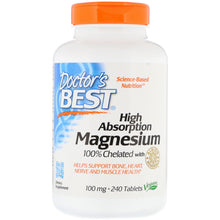 Load image into Gallery viewer, Doctor&#39;s Best, High Absorption Magnesium 100% Chelated with Albion Minerals, 100 mg, 240 Tablets