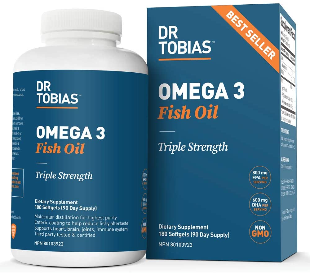 Dr. Tobias Omega-3 Fish Oil, Triple Strength, Supports Brain & Heart Health, 2000 mg per Serving, 180 Soft Gels (2 Daily)