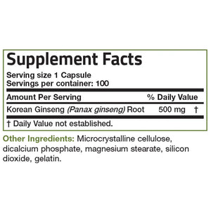 Bronson Vitamins - Korean Panax Ginseng Root - 500 mg - 100 Capsules