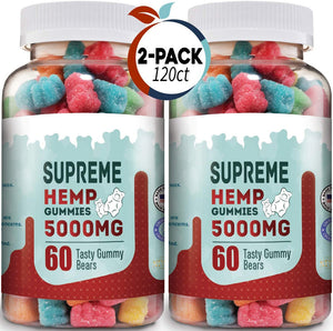 New Age Naturals Supreme Hemp Big Gummies 5000mg - Night Time Aid and Reduce Inflammation - Calming Strength Gummy for Adults - Natural Hemp Oil Infused Gummies (120 Gummies)