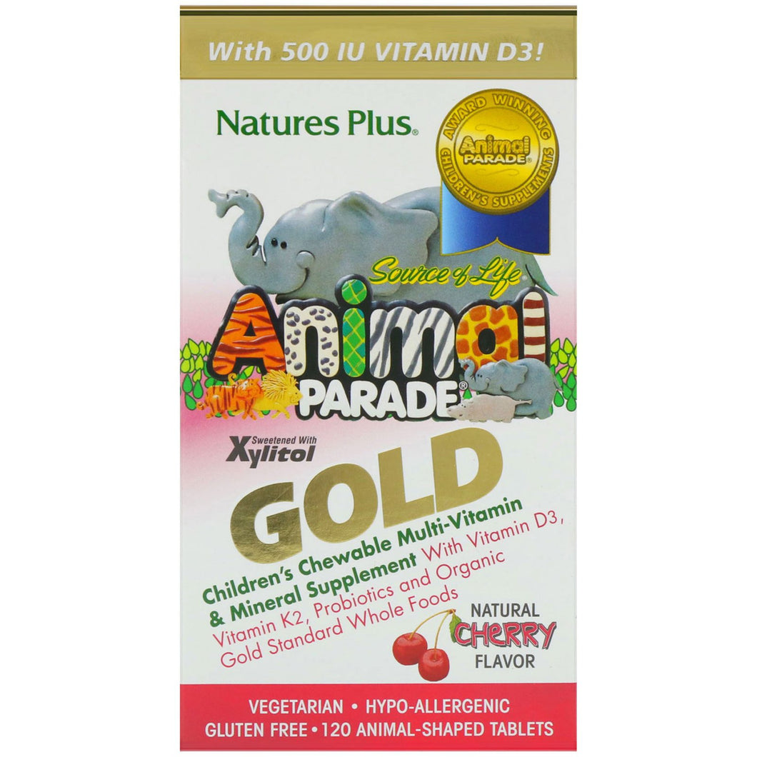 Nature's Plus, Source of Life Animal Parade Gold, Children's Chewable Multi-Vitamin & Mineral Supplement, Natural Assorted Flavors, 120 Animal-Shaped Tablets