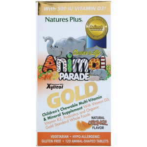 Nature's Plus, Source of Life Animal Parade Gold, Children's Chewable Multi-Vitamin & Mineral Supplement, Natural Assorted Flavors, 120 Animal-Shaped Tablets