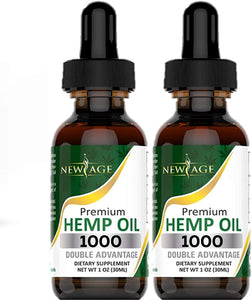 New Age Hemp Oil Extract 1000mg Natural Hemp Grown & Made in USA - Natural Hemp Drops - Helps with Stress Relief Aid Mood Inflammation Focus Calm Sleep, Skin & Hair. (2 Pack)