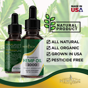 New Age Hemp Oil Extract 1000mg Natural Hemp Grown & Made in USA - Natural Hemp Drops - Helps with Stress Relief Aid Mood Inflammation Focus Calm Sleep, Skin & Hair. (2 Pack)