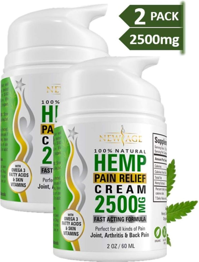 New Age Hemp Pain Relief Cream Extra Strength 2500 mg 2 Pack- Made in USA All Natural Hemp Oil Formula for Arthritis, Back, Knee, Joint, Carpal Tunnel, Nerve, Muscle Pain for Inflammation, Soreness with Turmeric, Arnica Montana, MSM