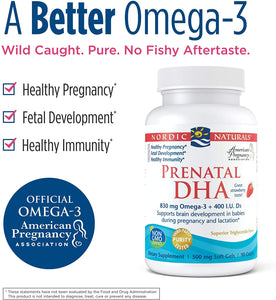 Nordic Naturals Prenatal DHA, Strawberry - 830 mg Omega-3 + 400 IU Vitamin D3 - 90 Soft Gels -  Supports Brain Development in Babies During Pregnancy & Lactation - Non-GMO - 45 Servings