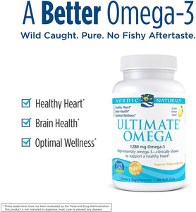Nordic Naturals Ultimate Omega, Lemon Flavor - 1280 mg Omega-3 - 60 Soft Gels - High-Potency Omega-3 Fish Oil Supplement with EPA & DHA - Promotes Brain & Heart Health - Non-GMO - 30 Servings