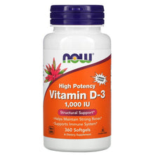 Load image into Gallery viewer, Now Foods, High Potency Vitamin D-3, 25 mcg (1,000 IU), 360 Softgels