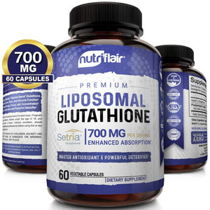 Nutriflair Liposomal Glutathione Setria 700mg 60 Capsules Master Liver Detox, Antioxidant for Optimal Cell Protection, Cardiovascular Health, Brain and Immune Pure Reduced Glutathione