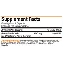 Load image into Gallery viewer, Bronson Vitamins Pantothenic Acid Vitamin B5 - 500 mg - 250 Vegetarian Capsules