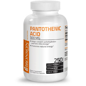 Bronson Vitamins Pantothenic Acid Vitamin B5 - 500 mg - 250 Vegetarian Capsules