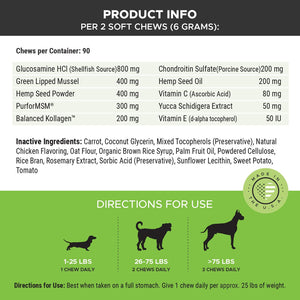 PetHonesty Senior Hemp Mobility - Hip & Joint Supplement for Senior Dogs - with Hemp Oil & Hemp Powder, Glucosamine, Collagen, MSM, Green Lipped Mussel, Improve Mobility, Reduces Discomfort (Chicken)