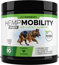 Load image into Gallery viewer, PetHonesty Senior Hemp Mobility - Hip &amp; Joint Supplement for Senior Dogs - with Hemp Oil &amp; Hemp Powder, Glucosamine, Collagen, MSM, Green Lipped Mussel, Improve Mobility, Reduces Discomfort (Chicken)