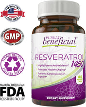 Load image into Gallery viewer, 100% Pure and Natural Resveratrol 90day Supply Max Strength 1450mg Per Serving of Potent Antioxidants &amp; Trans-Resveratrol, Promotes Anti-Aging, Cardiovascular Support, Maximum Benefits (180 Capsules)