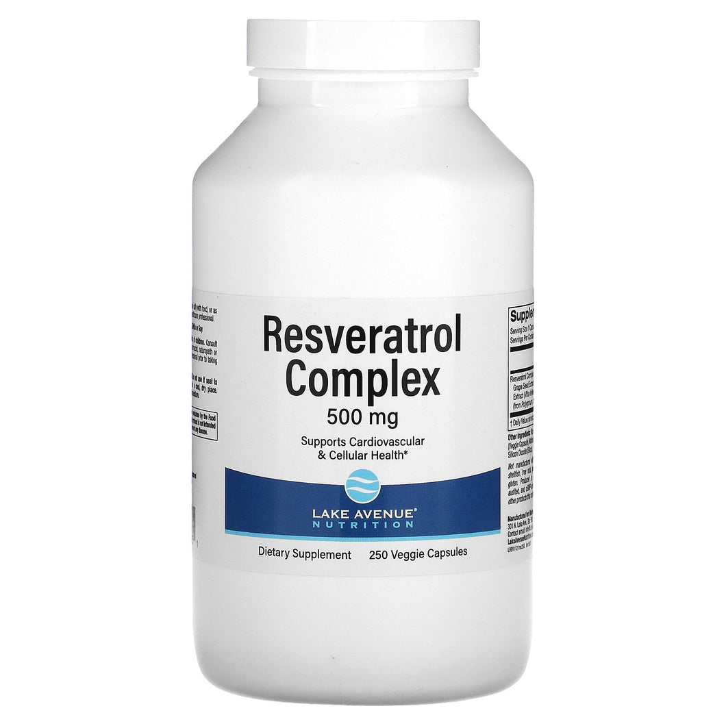 Resveratrol 500 Complex Antioxidant Cardiovascular Immune System Health 250 Capsules