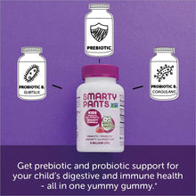 Load image into Gallery viewer, SmartyPants Kids Probiotic Immunity Formula Daily Gummy Vitamins: Immunity Boosting Probiotics &amp; Prebiotics; Digestive Support*; 4 bil CFU, Grape, 60 Count