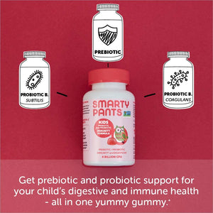 SmartyPants Kids Probiotic Immunity Formula Daily Gummy Vitamins: Immunity Boosting Probiotics & Prebiotics; Digestive Support; 4 bil CFU, Strawberry Crème, 60 Count