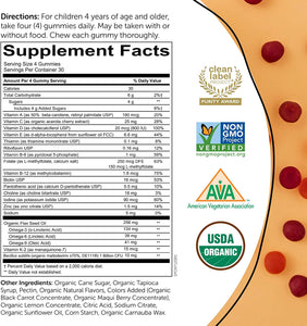 SmartyPants Organic Kids Multivitamin, Daily Gummy Vitamins: Probiotics, Vitamin C, D3, Zinc, & B12 for Immune Support, Energy & Digestive Health, Assorted Fruit Flavor, 120 Gummies