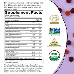 SmartyPants Organic Toddler Multivitamin, Daily Gummy Vitamins: Probiotics, Vitamin C, D3, Zinc, & B12 for Immune Support, Energy & Digestive Health, Fruit Flavor, 60 Gummies