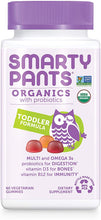 Load image into Gallery viewer, SmartyPants Organic Toddler Multivitamin, Daily Gummy Vitamins: Probiotics, Vitamin C, D3, Zinc, &amp; B12 for Immune Support, Energy &amp; Digestive Health, Fruit Flavor, 60 Gummies