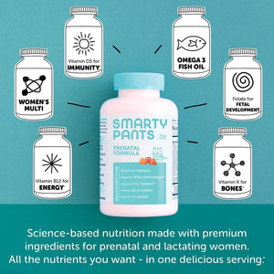 SmartyPants Prenatal Formula Daily Gummy Multivitamin: Vitamin C, D3, & Zinc for Immunity, Gluten Free, Folate, Omega 3 Fish Oil (DHA/EPA), 120 Count (30 Day Supply)
