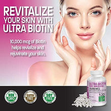 Load image into Gallery viewer, Ultra Biotin 10,000 Mcg Hair Skin and Nails Supplement, Non-GMO, 360 Vegetarian Capsules