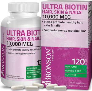 Ultra Biotin 10,000 Mcg Hair Skin and Nails Supplement, Non-GMO, 120 Vegetarian Capsules