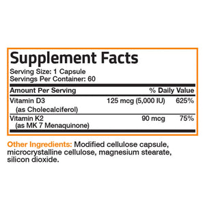 Bronson Vitamins - Vitamin K2 MK-7 Plus Vitamin D3 - 60 Capsules