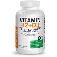 Load image into Gallery viewer, Bronson Vitamins - Vitamin K2 MK-7 Plus Vitamin D3 - 60 Capsules
