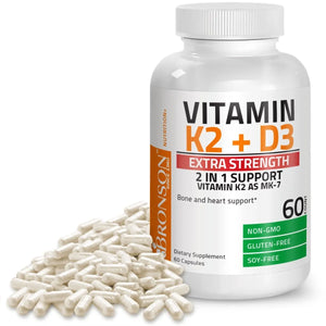 Bronson Vitamins Vitamin K2 MK-7 Plus Vitamin D3 Extra Strength - 60 Capsules