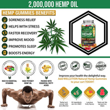 Load image into Gallery viewer, Wellution Hemp Gummies 2,000,000 XXL High Potency Fruity Gummy Bear with Hemp Oil, Omega 3 6 9 Natural Hemp Candy Supplements for Soreness, Stress &amp; Inflammation Relief, Promotes Sleep &amp; Calm Mood