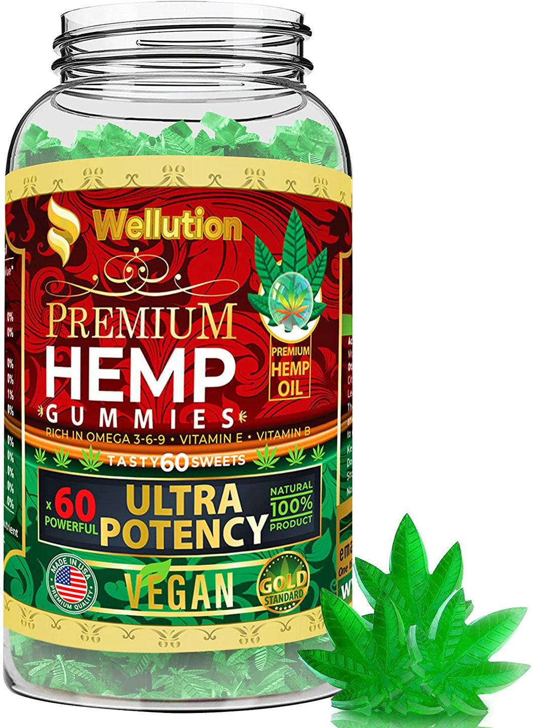 Vegan Hemp Gummies for Sleep x30 Ultra Potency - Stress Relief - Mood Enhancer & Immune Support - Rich in Vitamins B, E & Omega 3-6-9, Made in USA