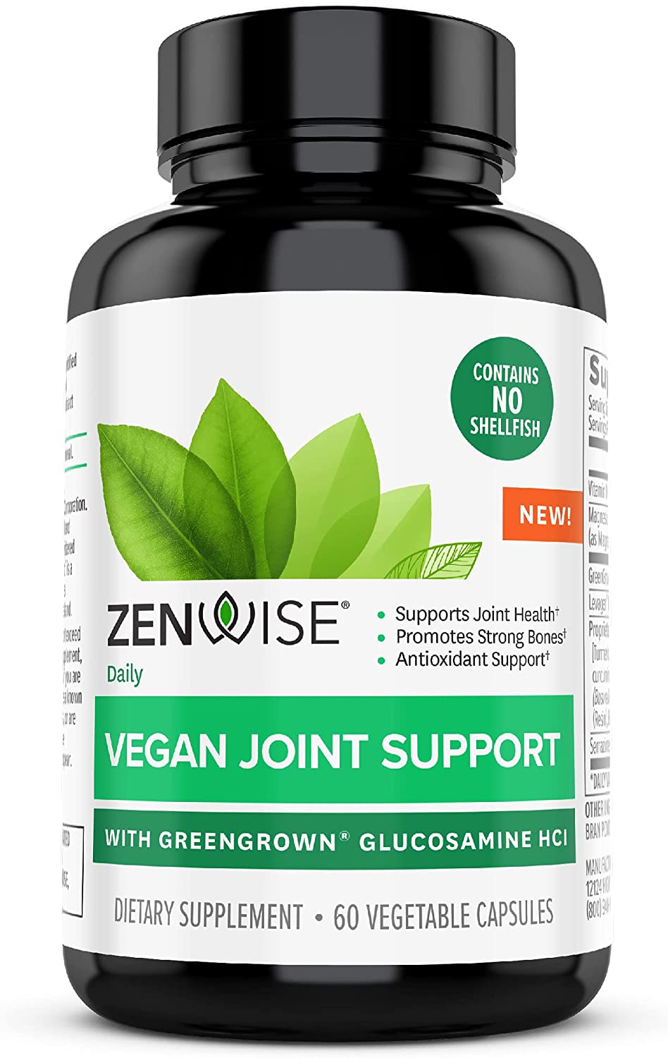Zenwise Certified Vegan Joint Support Supplement - Glucosamine HCl, Turmeric Extract, Boswellia Extract - Supports Bone Health + Joints-Magnesium & Vitamin D (D3 as Cholecalciferol) - 60 Capsules