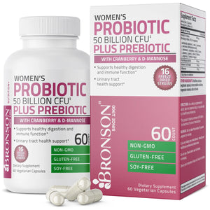 Bronson Vitamin - Probiotic Plus Prebiotic For Women - 50 Billion CFU - 60 Vegetarian Capsules